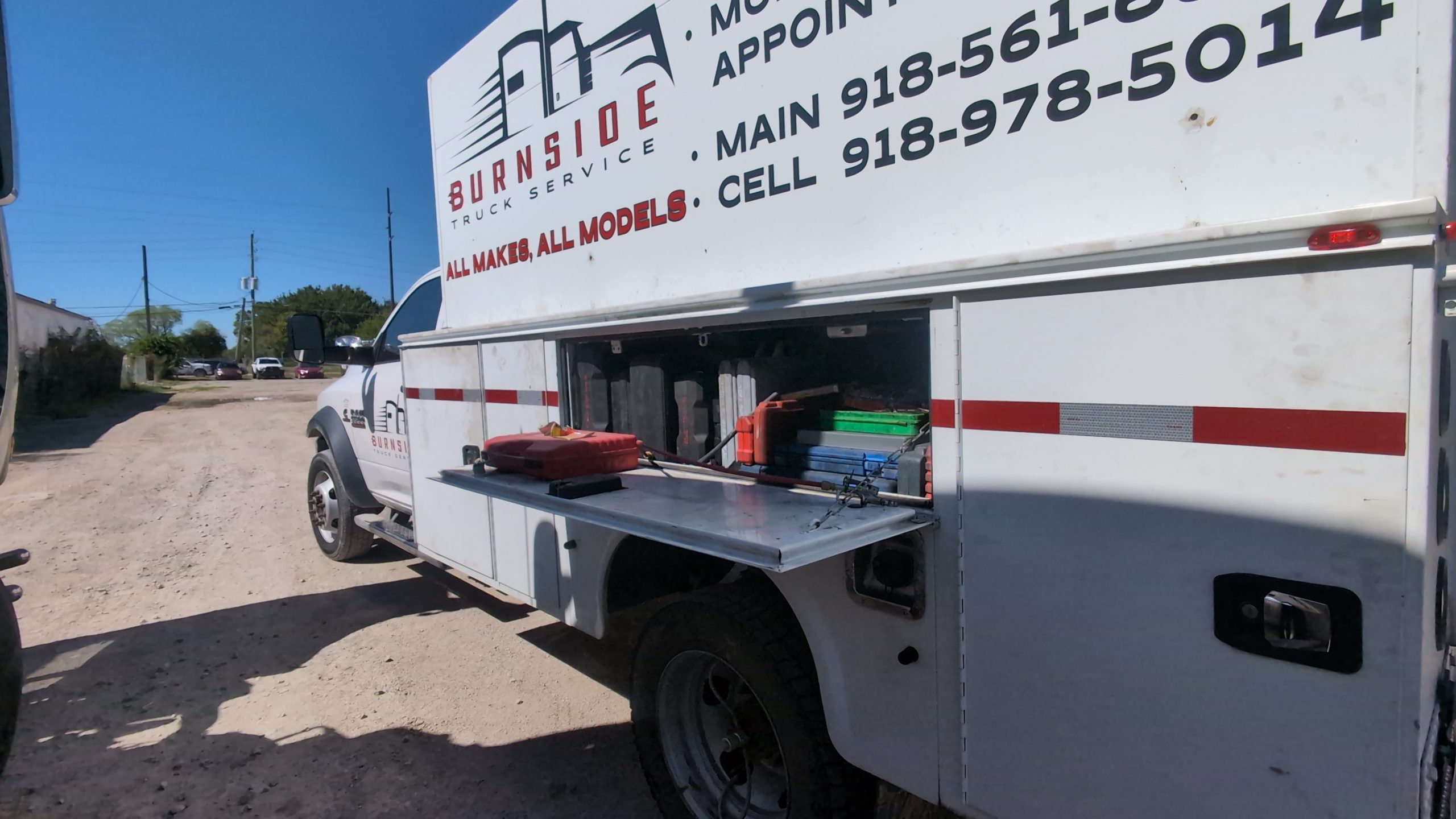 Burnside Truck Service mobile service truck with its tool compartment open